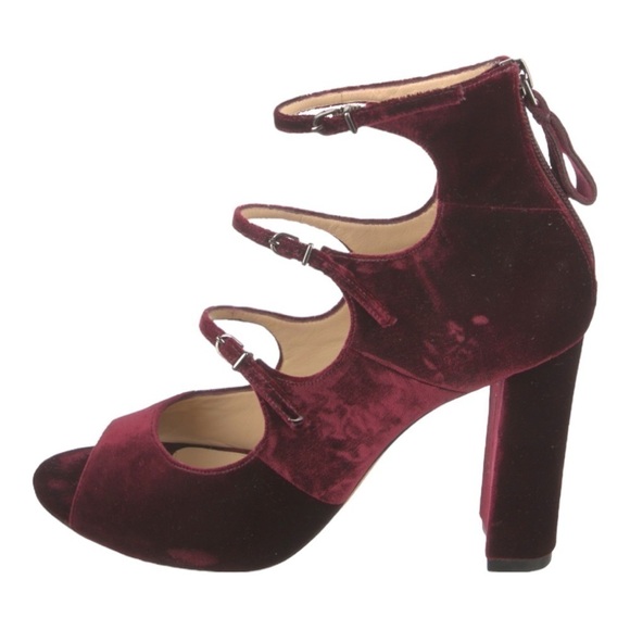 ALEXANDRE Birman Kyle Velvet Mary Jane Block Heels Pumps Burgundy 10 40 - Picture 8 of 13